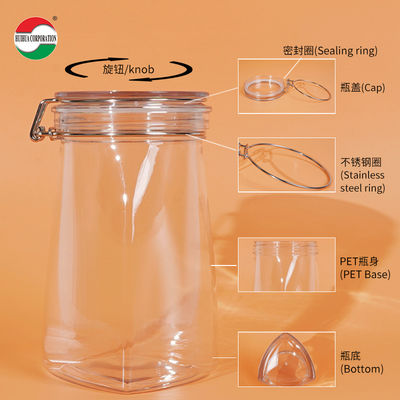 Food Grade PET Sealed Storage Jar Clear Plastic Cylinder For Dried Food Tangerine Peel Tea Nuts
