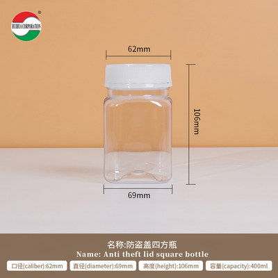 Square Cans Clear Plastic Jars With Lids Screw Top Custom Labels Package Large Plastic Jar