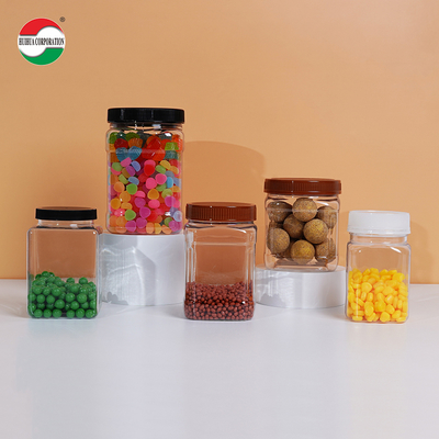 Square Cans Clear Plastic Jars With Lids Screw Top Custom Labels Package Large Plastic Jar