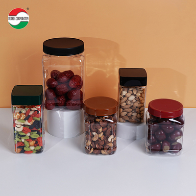 Square Cans Clear Plastic Jars With Lids Screw Top Custom Labels Package Large Plastic Jar