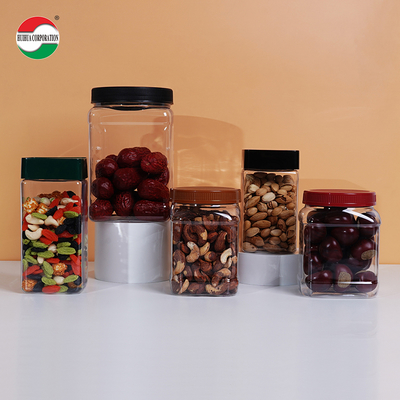 Square Cans Clear Plastic Jars With Lids Screw Top Custom Labels Package Large Plastic Jar