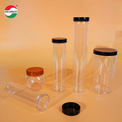 Good Quality Food Grade Clear Plastic Cylinder Plastic Can PET Jar with Screw Top Cover for Soft Candy Food Cookie Noodles