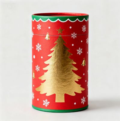 Custom Printed Kraft Paper Cylinder Tube Christmas Eco-Friendly Packaging for Tea Coffee Cookies Cereal Candy Gifts Cards