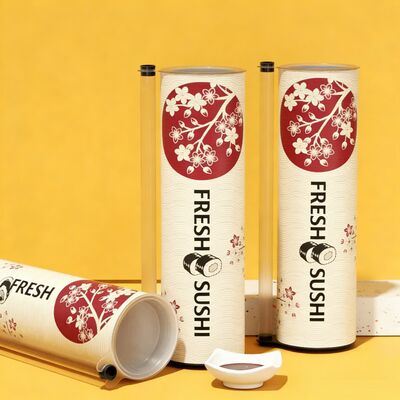 Eco-Friendly Food Grade Paper Composite Can with Push-Up Mechanism for Sushi Tube Packaging