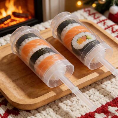Food Grade Custom logo PP Plastic Sushi Push up pop Tube Shooter Cylinder Container Cup for Cake with Lid