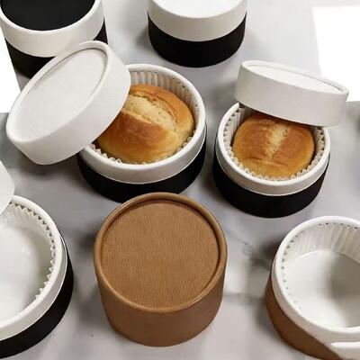 Custom Cylinder Food Grade Baking Cake Dessert Kraft Paper Tube Packaging Luxury Cylinder Cardboard Box Cheesecake Canister