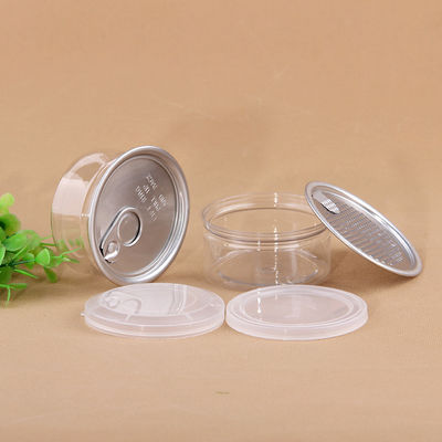 Food Grade Plastic PET Beveragel Pop Top Can Bottle with Easy Open Aluminum Lid 100ml Clear Plastic Nuts Candy Cans
