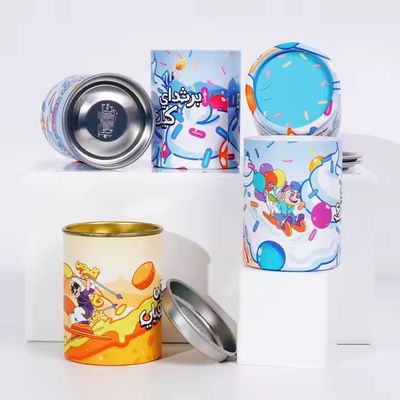 Food Grade Round Cylinder Cardboard Paper Tube With Metal Lid Tea Coffee Packaging Powder Round Paper Can