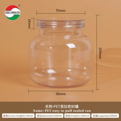 Bouteille PET 500ML Cylindre Transparent en Plastique avec Couvercle à Vis Scellé HYP500-40g