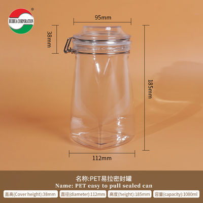 1080ML PET Bouteille en plastique PET transparente Bouteille cylindrique Bouteilles scellées Pour le stockage de solution de couvercle de couverture alimentaire