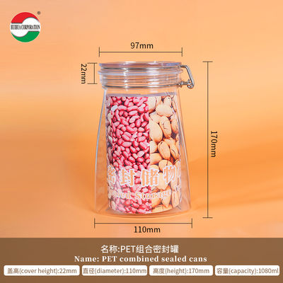 Food Grade PET Sealed Storage Jar Clear Plastic Cylinder For Dried Food Tangerine Peel Tea Nuts
