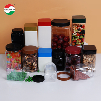 Square Cans Clear Plastic Jars With Lids Screw Top Custom Labels Package Large Plastic Jar