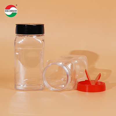 425ML Gros échantillon en gros fourni Bouteilles de pots d'épices en plastique Contenants avec couvercle rouge et noir Parfait pour stocker les épices et les poudres