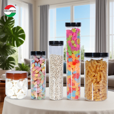 Pot transparent en plastique de qualité alimentaire de bonne qualité, pot en PET avec couvercle à vis pour bonbons mous, aliments, biscuits, nouilles