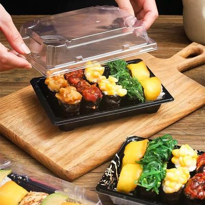 Custom Cake Packaging Transparent Disposable Takeout Sushi Tray Rectangular Plastic Sushi Food Packing Tray Sushi Box with Lid