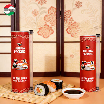 Emballage en tube de papier écologique de qualité alimentaire pour sushis avec logo personnalisé et pipette à sauce soja