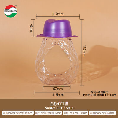 670ml Hat-Shaped PET Bottle With Teardrop-Shaped Body And Transparent Screw Cap