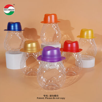 Bouteille en PET en forme de chapeau de 670 ml avec corps en forme de larme et bouchon à vis transparent