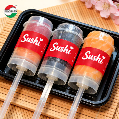 Custom New Design Sushi Push Pop up Food Grade PP Plastic Tube Packaging for Cake Jelly Container